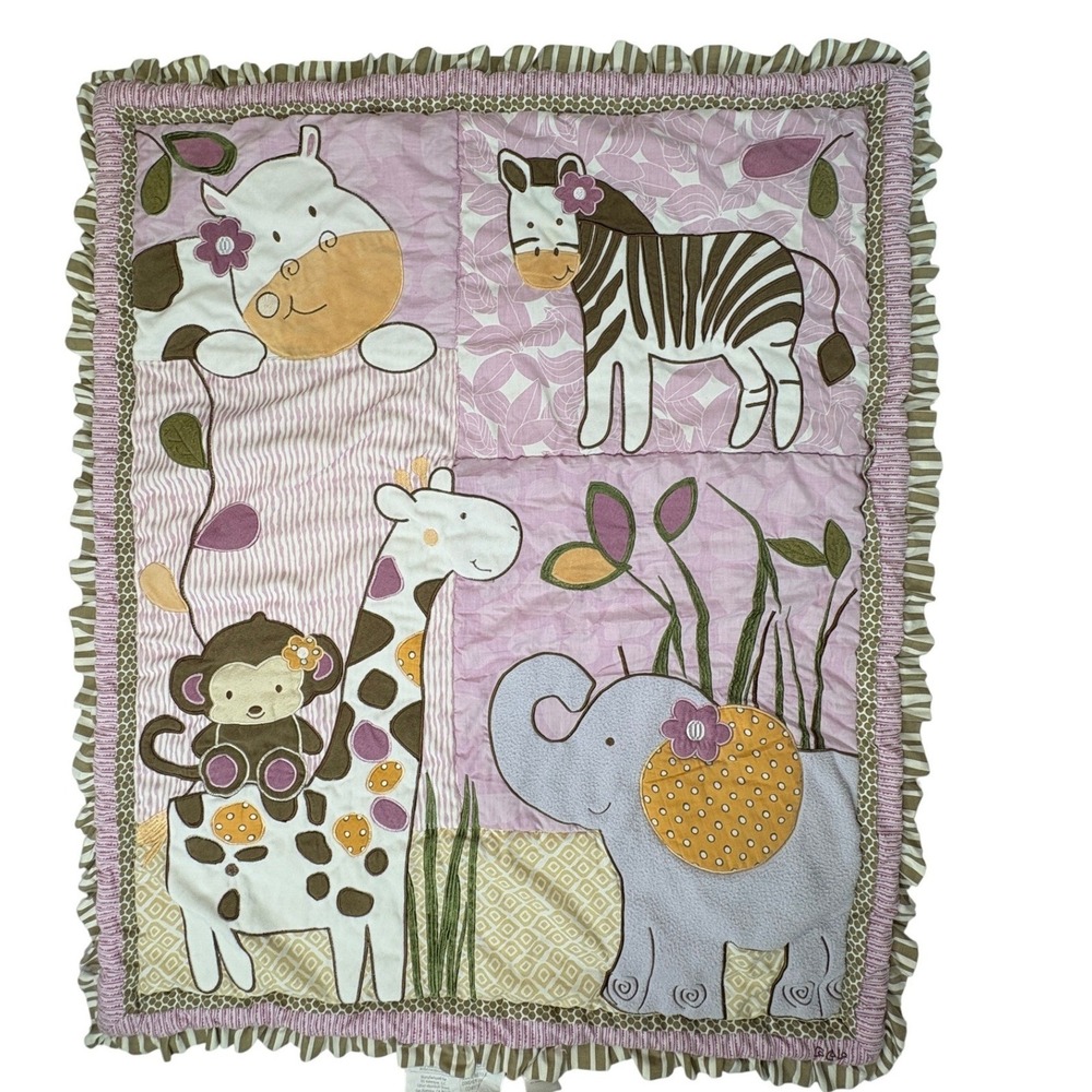 CoCaLo Baby "Jacana" Safari Nursery Crib Quilt Blanket Pink/Purple Giraffe Zebra
